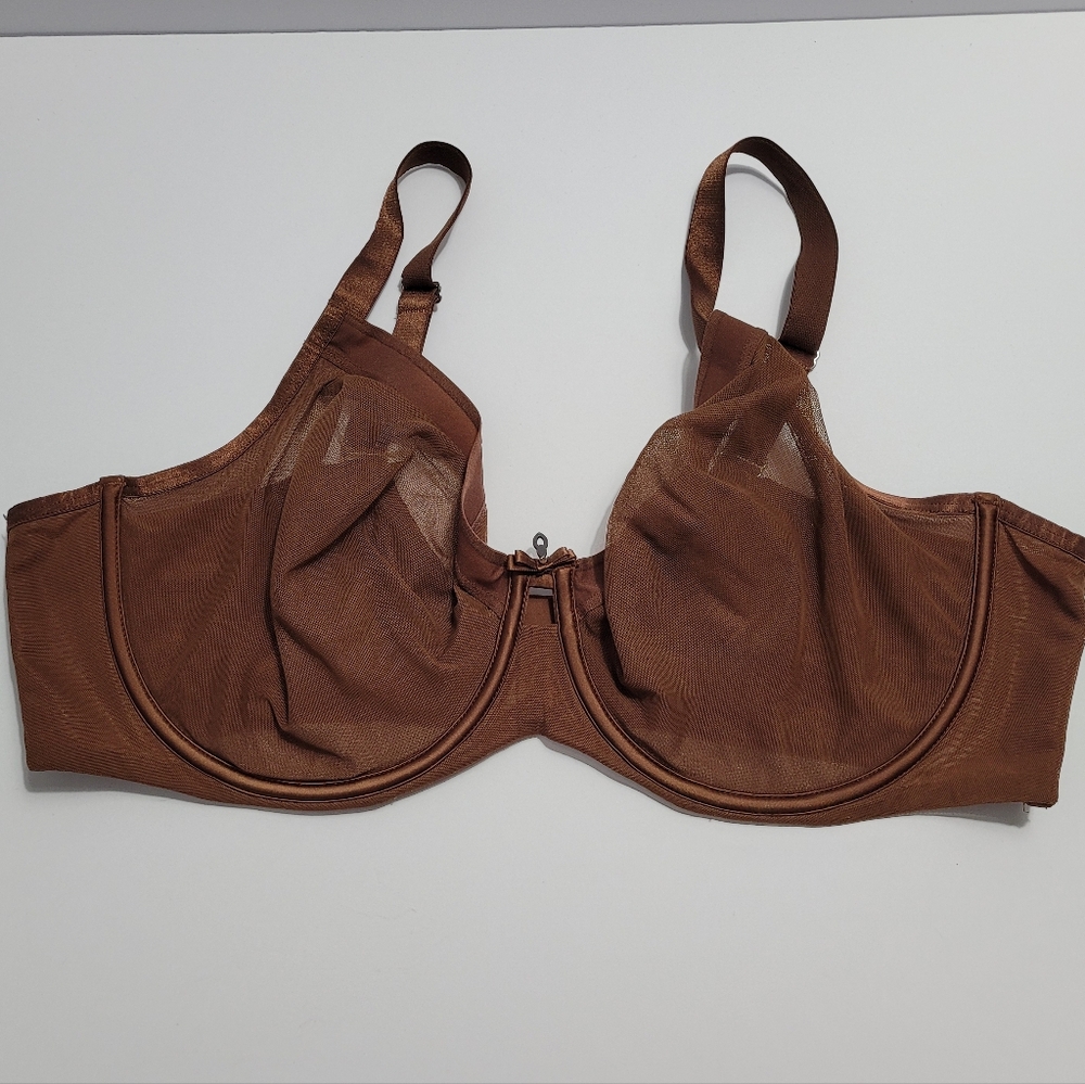 Sheer Mesh Chocolate Brown Bra Unlined,Underwire Bra with Adjustable Straps